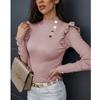 Women's Long Sleeved Slim Buttoned Ruffled Bottoming Buttons Shirt Top Blouse