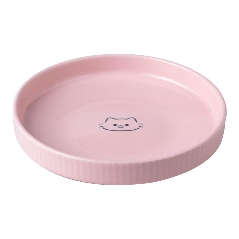 1pc Ceramic Cat Bowl Shallow Mouth Pet Food Bowl Anti knock Glazed Ceramic Plate Dog Bowl Cartoon Cat Bowl розовый