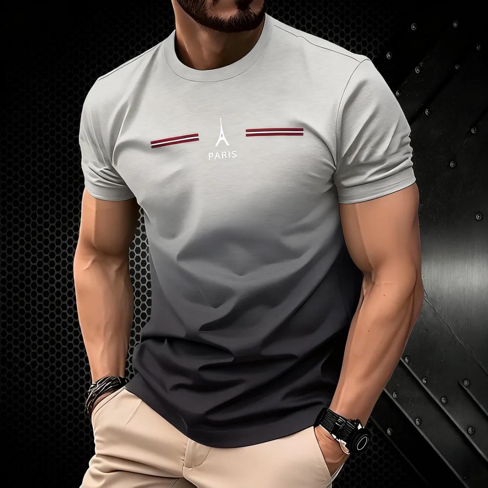 Sommer Herren 3D Farbverlauf Bedrucktes T-Shirt Einfach Paris Personalisiert Mode Rundhals Mode Trendig Sport Täglich Lässig Sport Kurzarm Oberteile