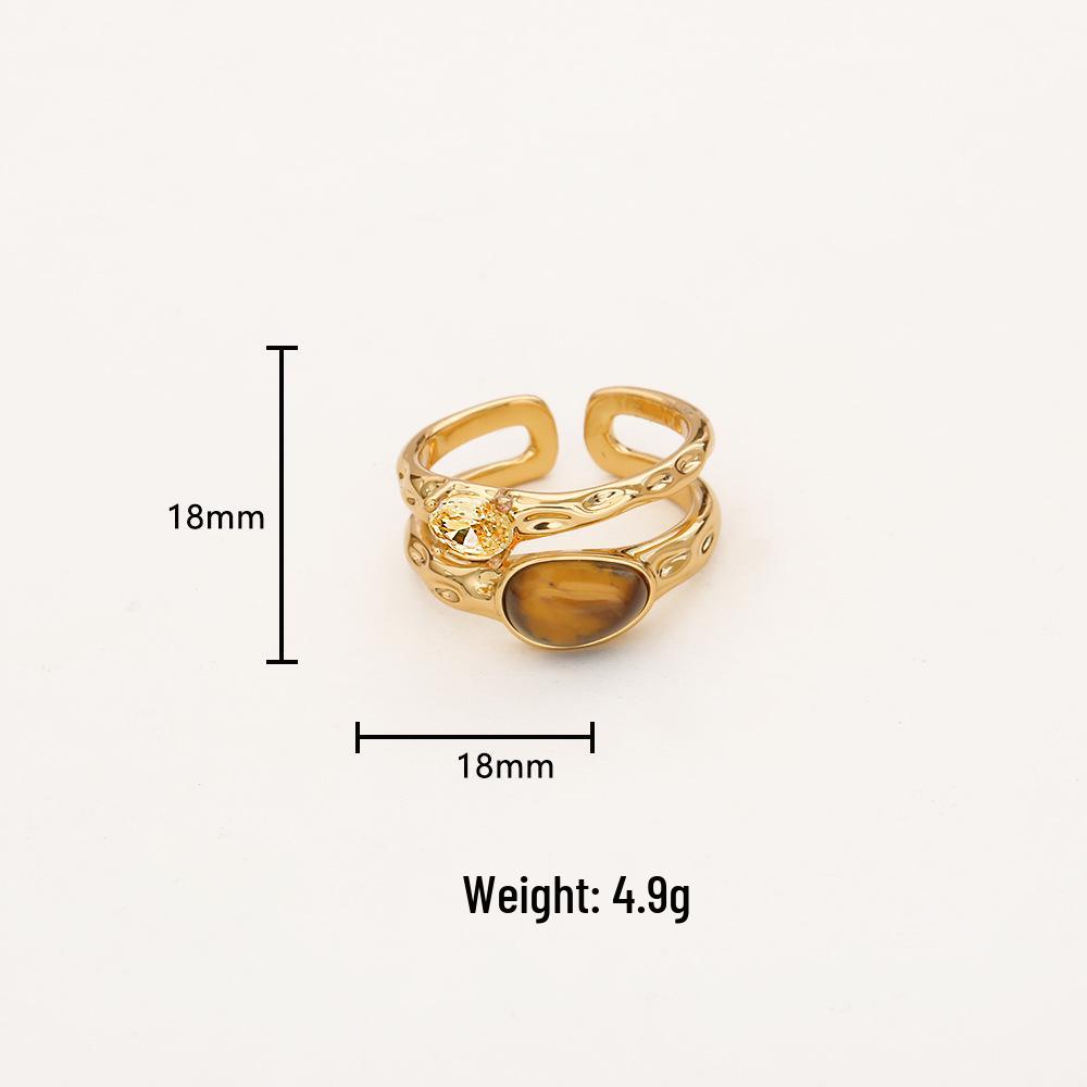 24K Gold-Plated Tiger Eye Adjustable Open Ring - Exquisite, High-End Fashion