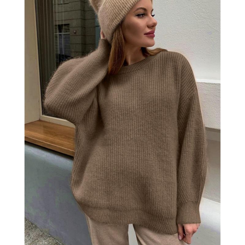 Loose Round Neck Solid Color Sweater Thick Warm Comfortable Women's Long Sleeved Pullover Simple Casual Base Shirt Harajuku Style Autumn and Winter