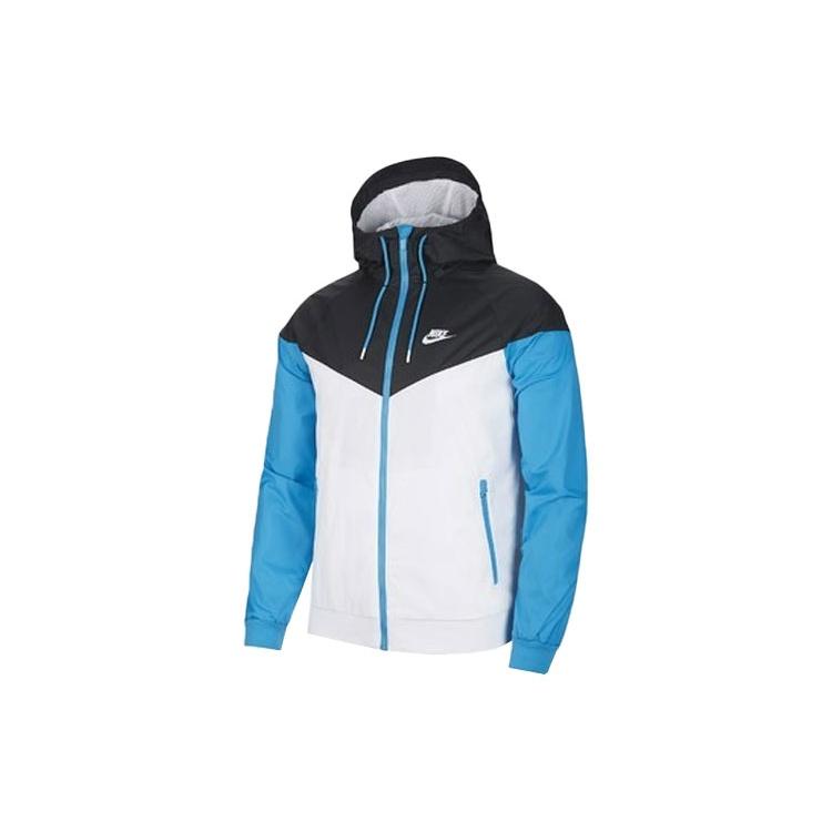 Men s Nike Contrast Color Stitching Sports Hooded Logo Jacket Autumn Blue AT5271-105 S
