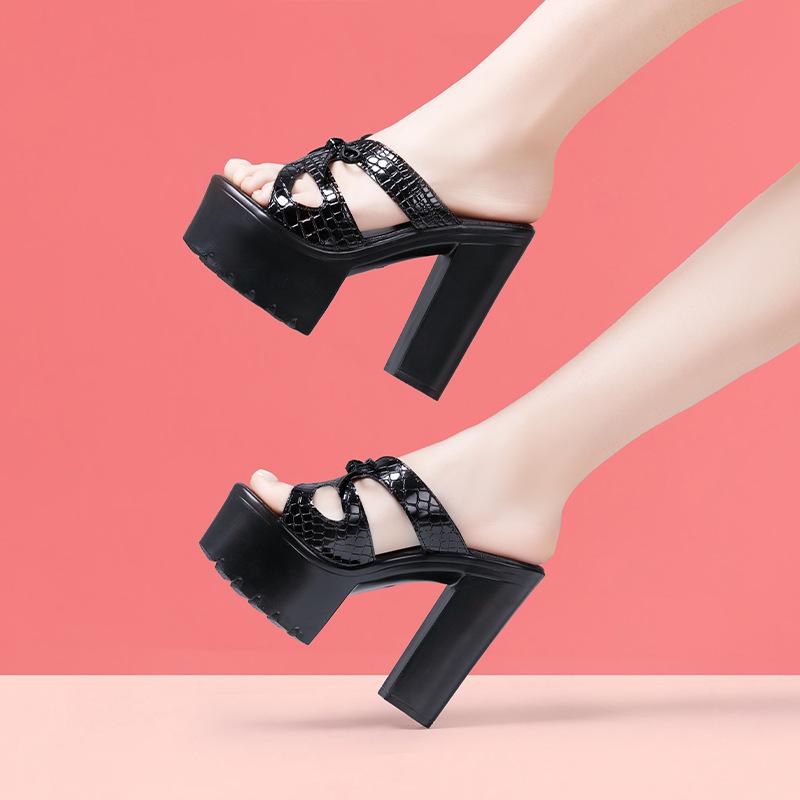 High Heels 14cm Thick Heel Women's Cool Slippers 2025 Summer Thick Sole Platform Height Increasing Fish Mouth Straight Drag