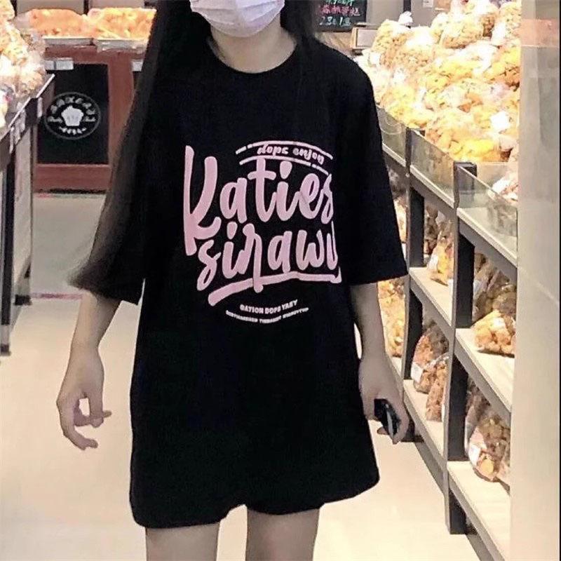 Short-sleeved t-shirt women s summer new front shoulder letter printed top men s and women s couple s short-sleeved ins tide M чёрный