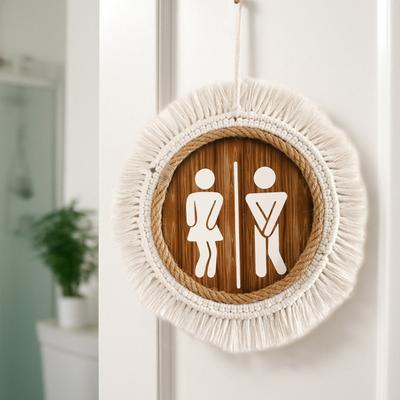 Cotton Thread Wooden Bathroom Sign Rustic Restroom Door Men Women Hanging