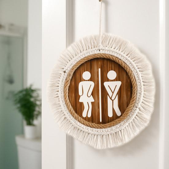 Cotton Thread Wooden Bathroom Sign Rustic Restroom Door Men Women Hanging Sign Restaurant Office Hotel Washroom Wall Gender Identification Signage