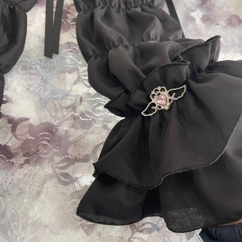 Elegant Lace Trimmed Chiffon Arm Sleeves With Ruffled Detail Photoshoot Costume Sleeves For Cosplay And Anime Fashion
