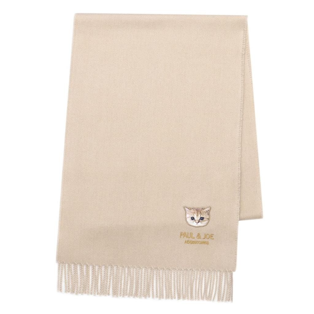 Paul Joe Moonbat Cat Logo Embroidered Scarf with Branded Beige & (44584) Packaging,