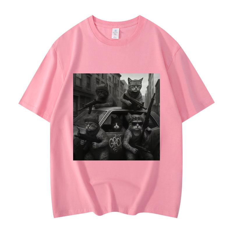 Funny Cat Gang Meme Graphic T Shirts Men's Women's Fashion Vintage T-shirt Summer Casual Loose Short Sleeve T-shirt Streetwear
