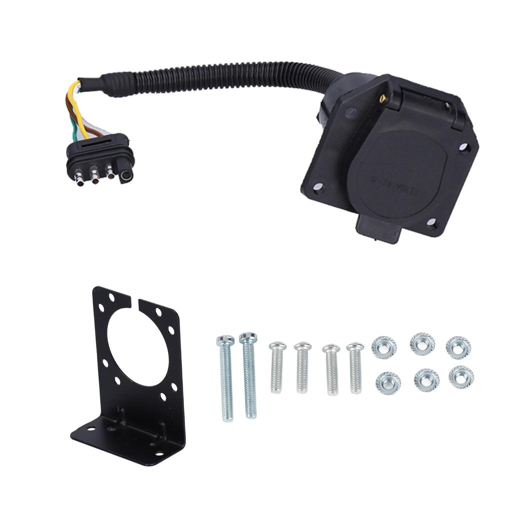 American 4 Flat to 7 Way Round Blade Trailer Plug Connector with Mounting Bracket 6‑24V