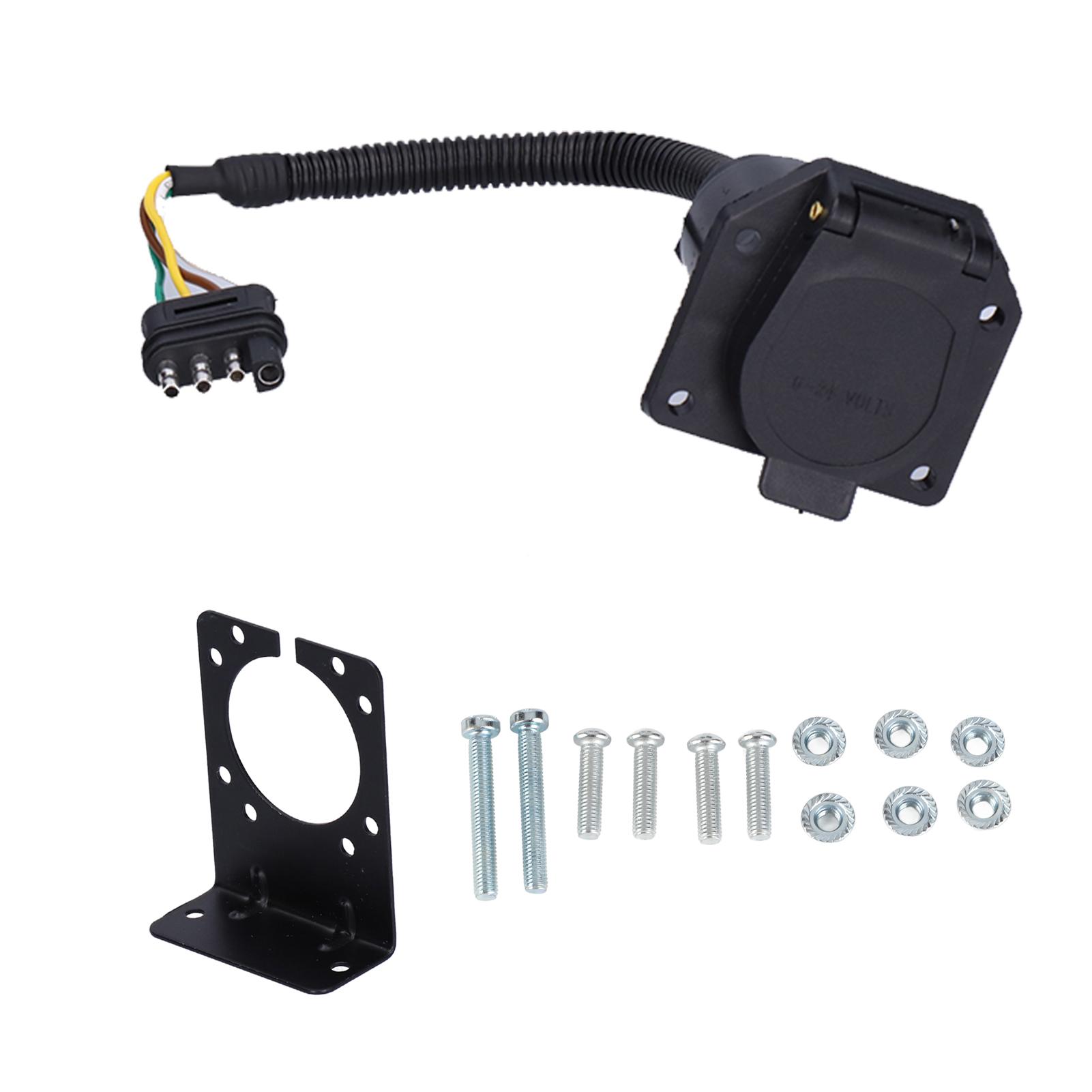 

American 4 Flat to 7 Way Round Blade Trailer Plug Connector with Mounting Bracket 6‑24V