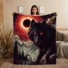 Wolf with Eclipses Blanket - Black Soft Washable Flannel Throw