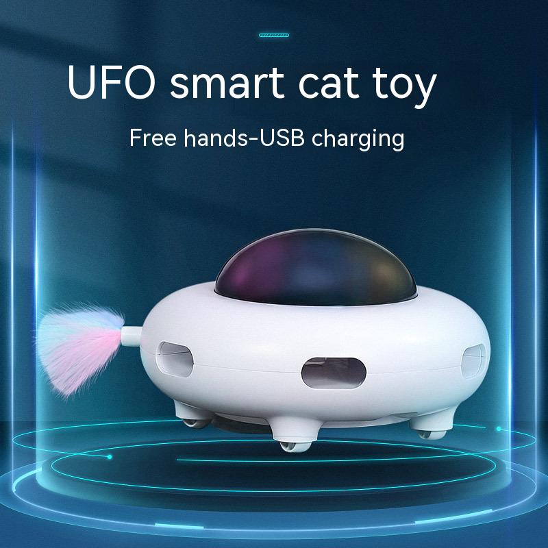 

Умная игрушка-дразнилка для кошек НЛО Платформа-вертушка для питомцев Игрушки для тренировки ловли Зарядка от USB Заменяемое перо Интерактивная автоматическая