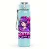 1PC Purple Hair Gamer Girl Cartoon 750ml Color Plastic Sports Water Bottle Leakproof Flip Straw Lid Suitable for Sports Office Home Use