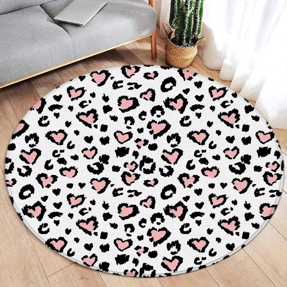 Brown Leopard Print Round Carpet Fashion Animal Fur Pattern Woman Girl Living Room Bedroom Flannel Floor Rugs Home Decorative