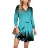 Damenmode V-Ausschnitt Lässiges Strandkleid Dreiviertelärmel Halloween-Print Kleid