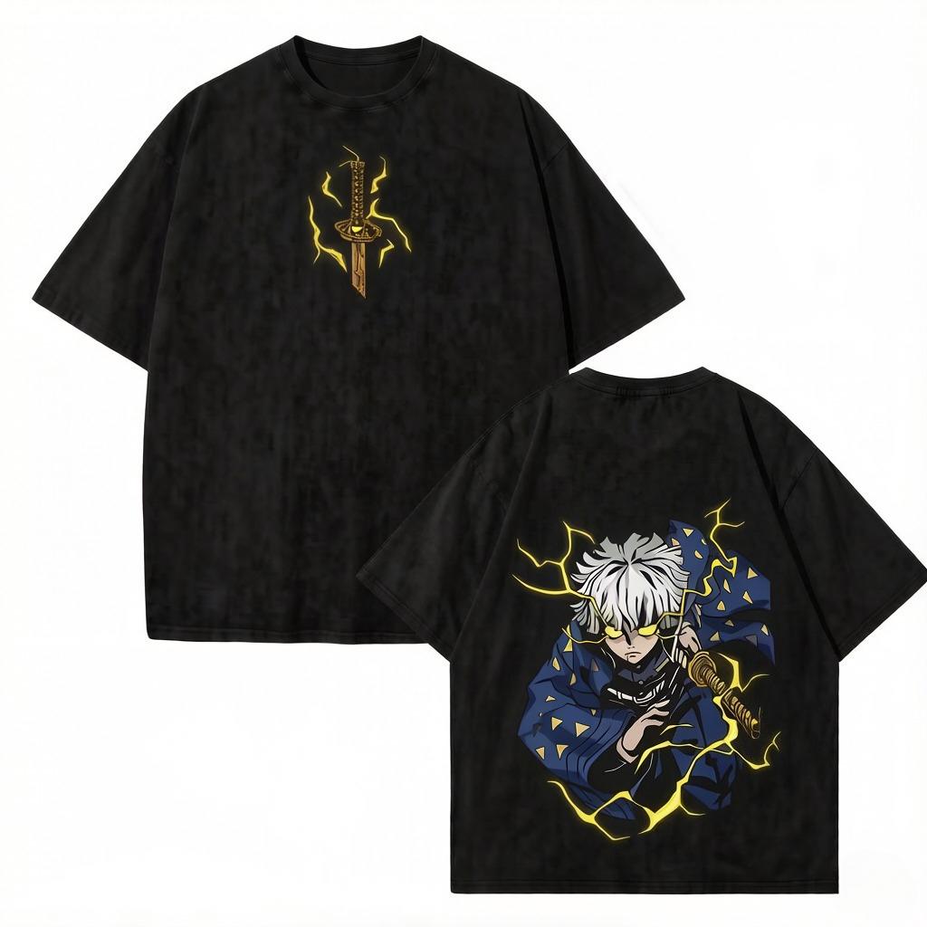 Zenitsu Demon Slayer Graphic T-shirt Manga Vintage Washed T Shirt Men Women Clothing Cotton Soft Short Sleeve Tees