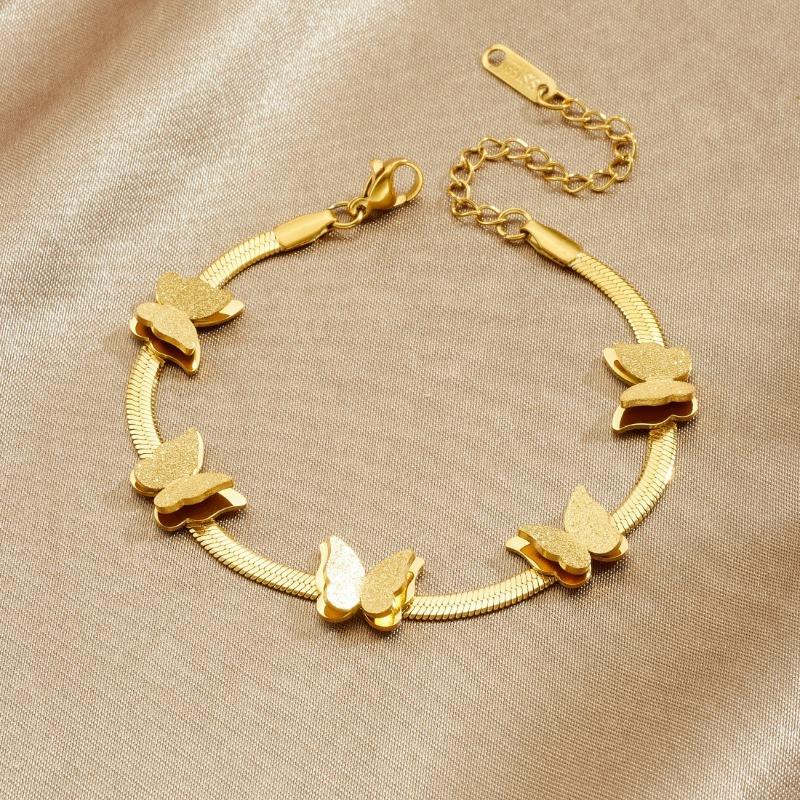 Gold Double Layer Butterfly Charm Bracelet