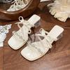 Fashion Shoes Women Butterfly-Knot Slippers Casual Slides Square Heel Pantofle Soft Luxury Summer Block 2025 Fashion Butterfly-knot