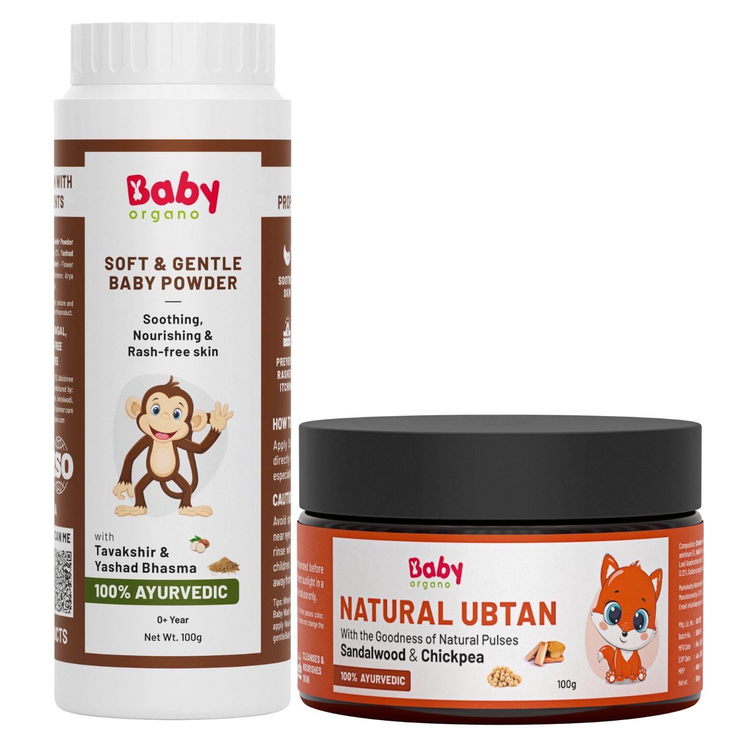 

BabyOrgano® Newborn Baby Skin Care Combo | Натуральный убтан и детская присыпка 100 г (Упаковка из 2 шт.) | Для всех типов кожи | Одобрено FDCA