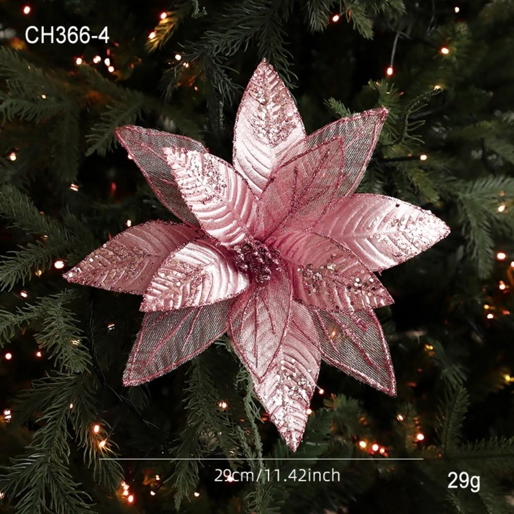 

Блестящий искусственный цветок пуансеттии 29 см имитация цветов цветок с пайетками рождественское украшение розовый