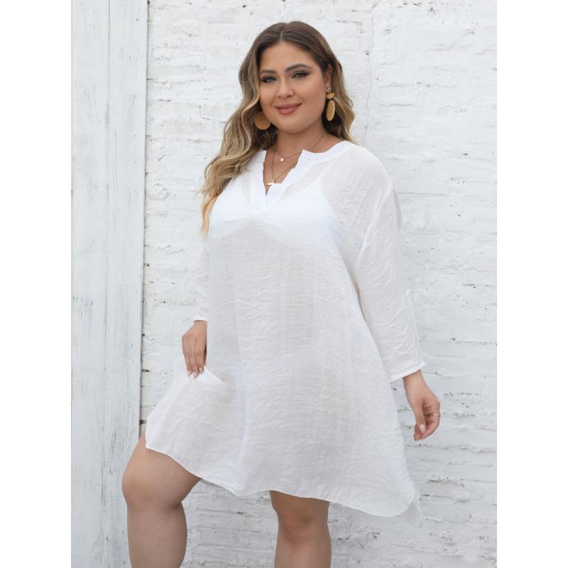 

Женские рубашки-блузки больших размеров, пляжные бикини, пляжный отдых, сексуальные платья с глубоким V-образным вырезом One Size белый