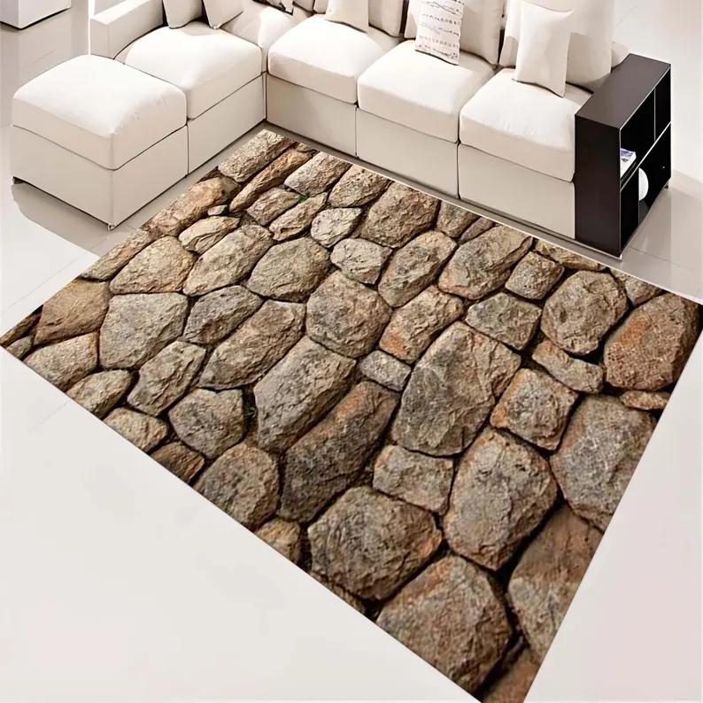 

Realistic Stone Printed Carpet Retro Ethnic Style Goose Soft Stone Slab Art Carpet Bohemian Style Home Decoration Rug 40x60cm