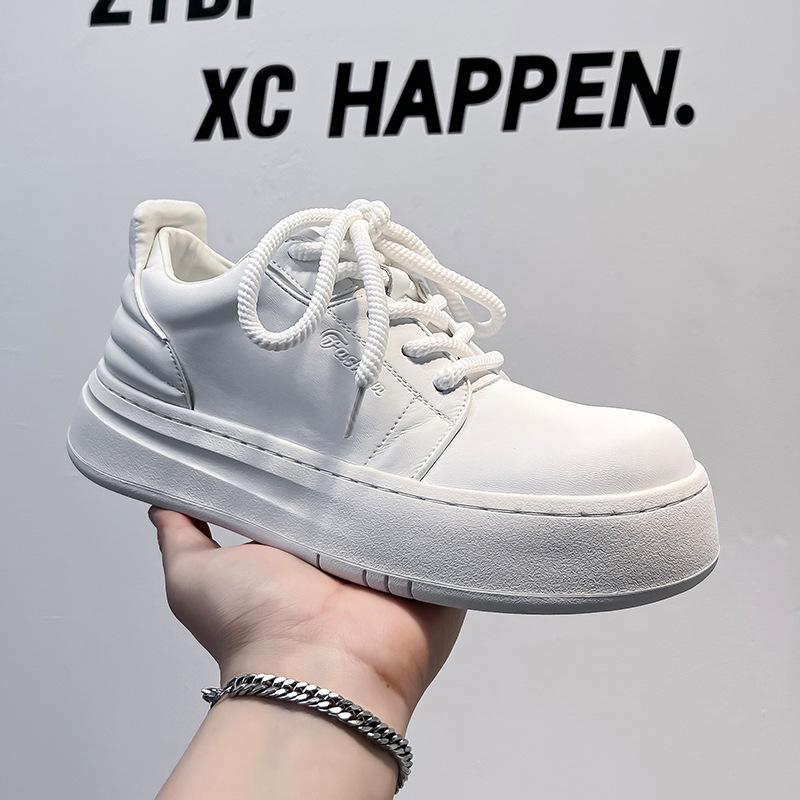 

Ugly cute big head casual shoes 2024 autumn retro muffin thick sole heightening board shoes men s round head bread shoes 9777-A 44 белый