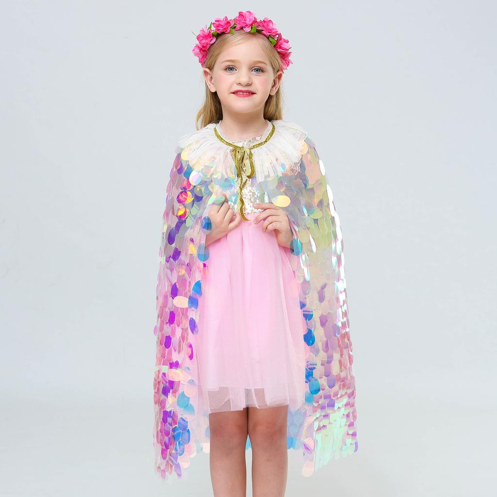 2019 new girls mermaid cape European and American foreign trade shiny beads cute princess sweet cape