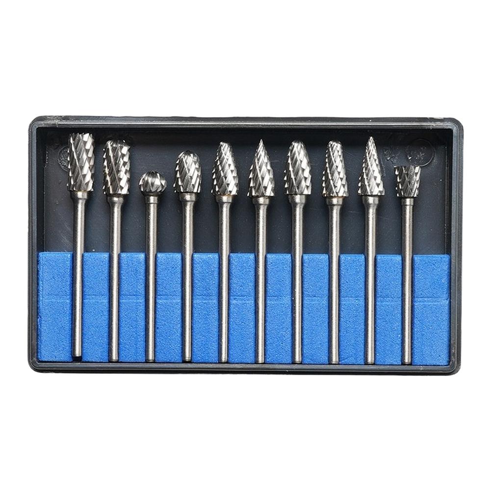 10pcs Hard Metal Carbide Rotary Burr Set Double-pattern Grinding Head Rotary File For Wood Carving Polishing Grinding