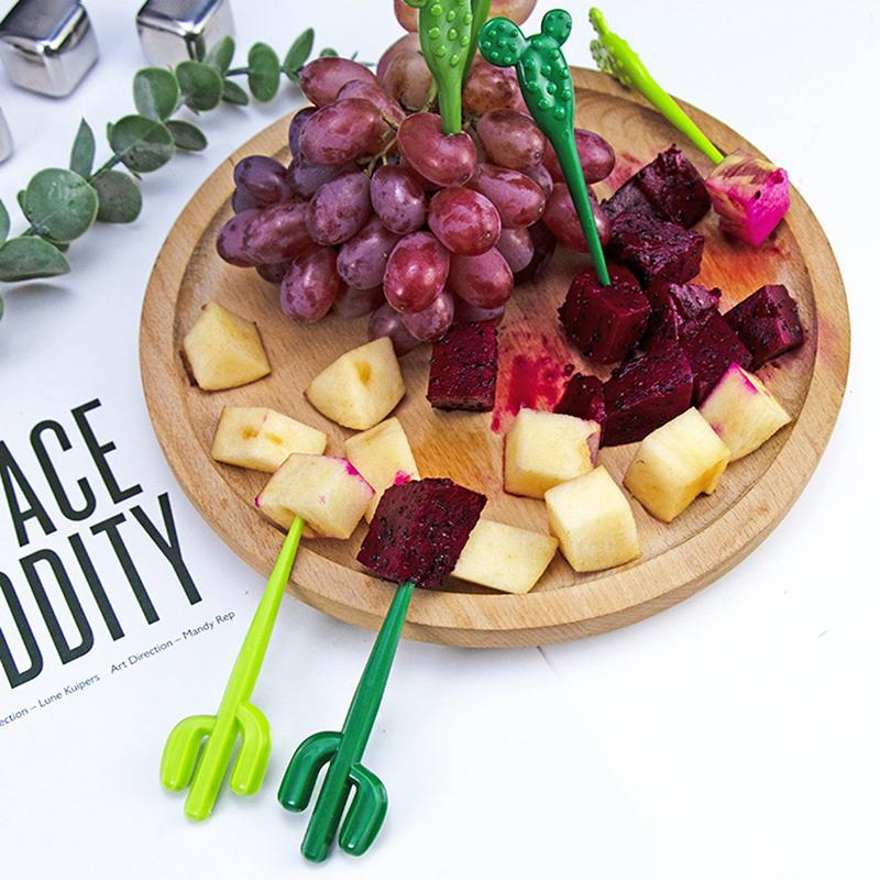 6 Pcs Mini Cactus Food Pick Kid Food Fruit Fork Bento Box Decor Reusable