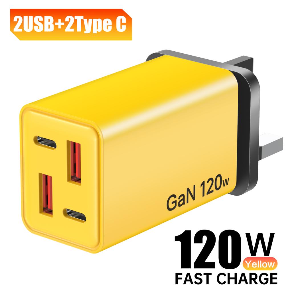 Carregador de Parede GaN USB Total 120W 4 Portas Tipo C Carregamento Rápido Adaptador de Parede 2PD 2USB Quick Charge 3.0 Carregadores de Viagem Adaptador de Carregamento