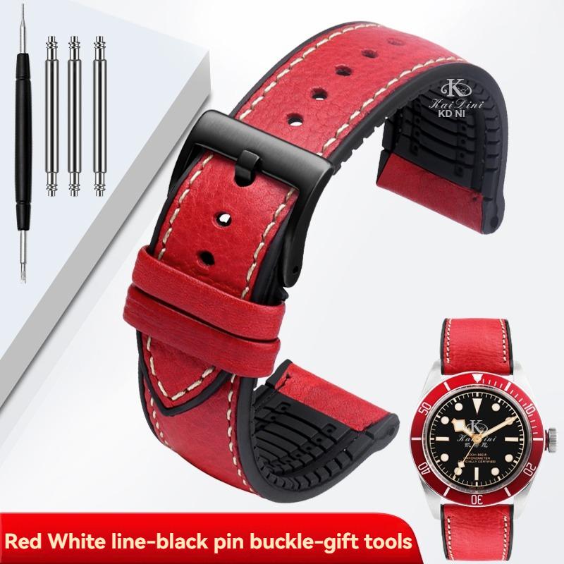 

Italy Genuine leather skin watchband For any brand watch Soft waterproof rubber Bottom strap Men bracelet 19mm 20mm 21 22mm 23mm 19mm