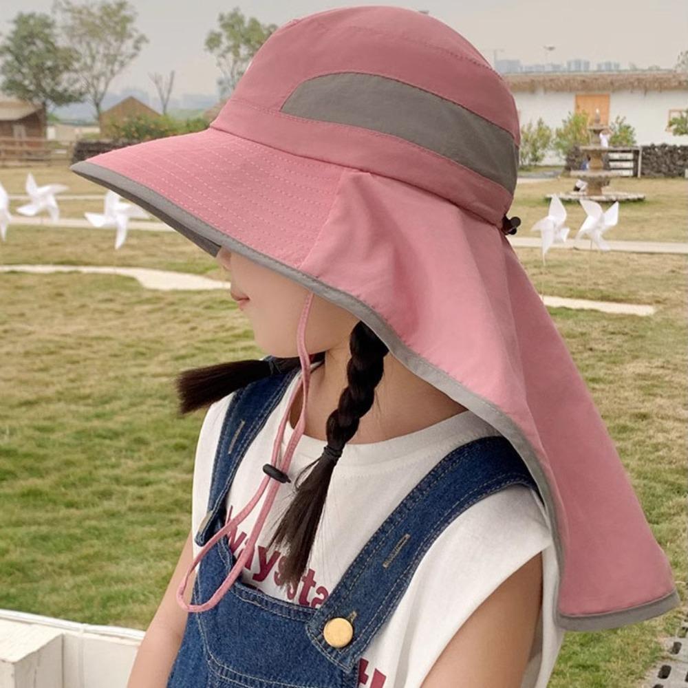 

Sun Protection Kids Sunscreen Hat Shawl Children Beach Cap Breathable Baby Fisherman Hat Hiking рожевий