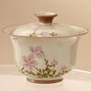 Plant Ash Glazed Ceramic Tea Bowl Daisy Design Three Layer Lid Chinese Gongfu Tea Set Heat Resistant Home Brewing Gift Idea