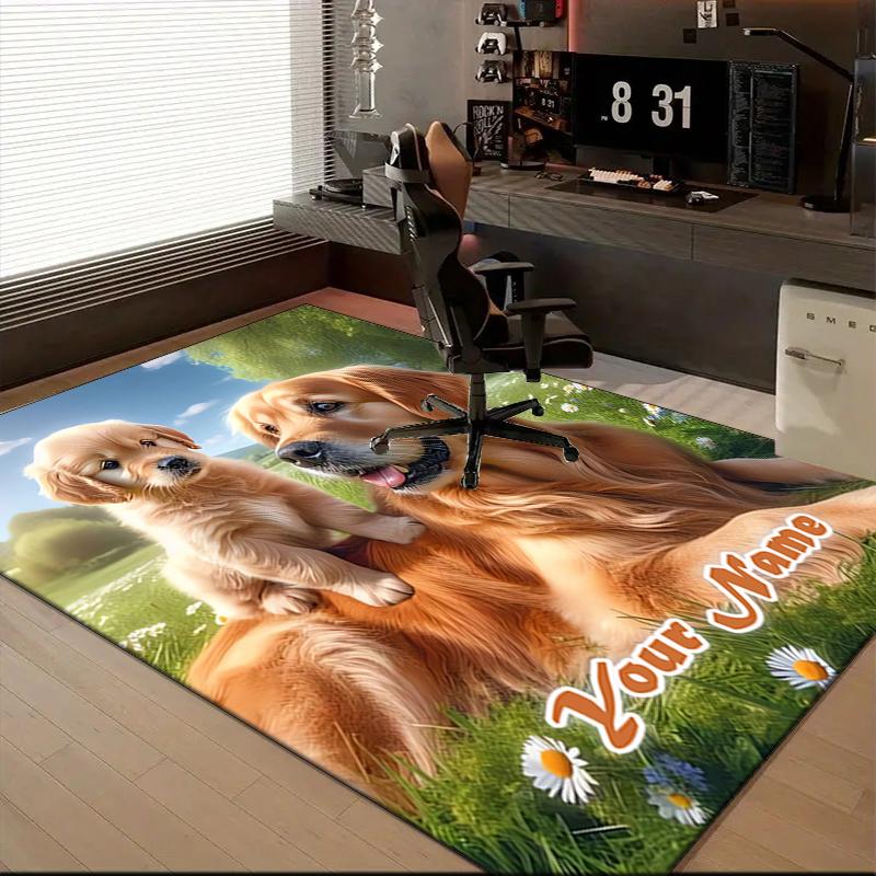 1PC Custom Name Golden Retrievers Field Theme Floor Mat Ideal for Living Room, Game Rooms, Office, Bedroom Floor Mat Playful Design
