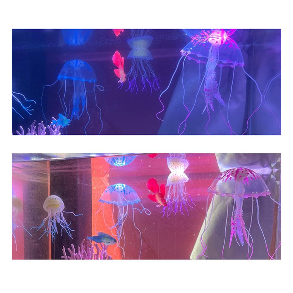 2 PCS Jellyfish Fish Tank Decorations, Soft Silicone Simulation Jellyfish Ornament With Vacuum Suction Cup, Fish Tank Jellyfish Glow Decorations For F