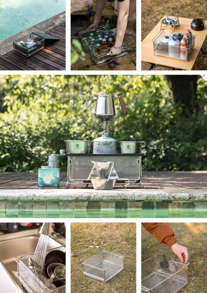 CAMPING MOON Bridge Table IGT Mesh Box IGT Tray Storage Box Stainless Steel Tortoiseshell Pattern CK-24SF