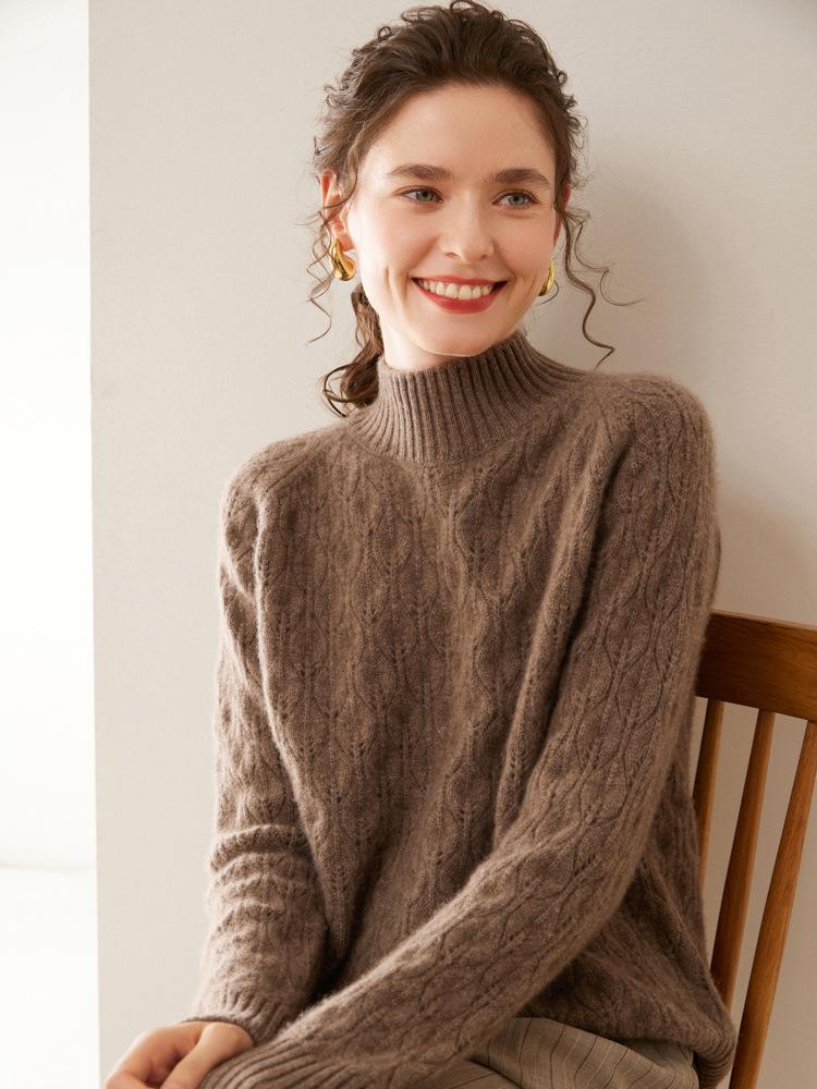 Women's Cloud-Like Cashmere Half-High Neck Sweater - Autumn/Winter Thick Loose Base Layer
