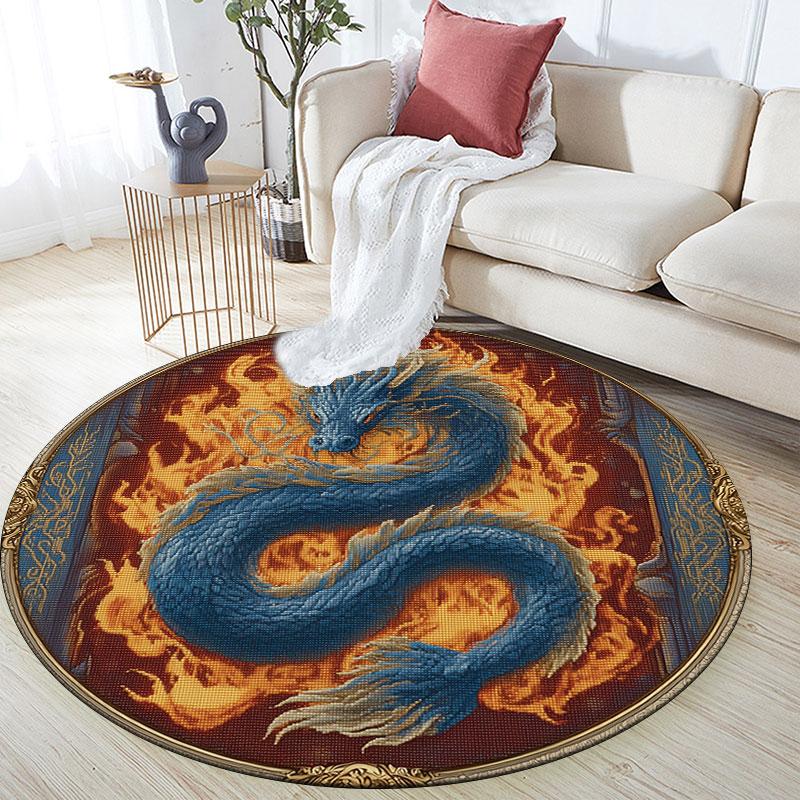 Runder Teppich mit Drachenmuster, Teppich für Wohnzimmer, Schlafzimmer, Spielzimmer, Rutschfeste Bodenmatte, Feiertagsgeschenke und Geburtstagsgeschenke.