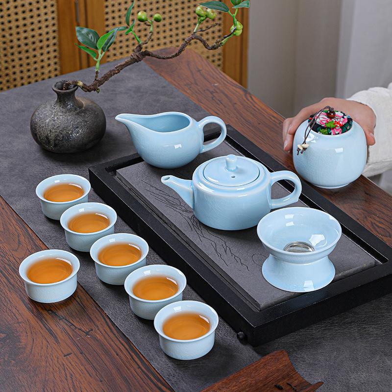 Ge Kiln Kung Fu Tea Set Ice Crack Glaze Ru Kiln Opening Teapot Home Business Opening Ceremony