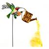 Backyard Decorative Lighting Solar Watering Can Garden Light Metal Hollow-Out Hummingbird Shepherd Hook Lights Outdoor Spike Lamp for Lawn Pathway