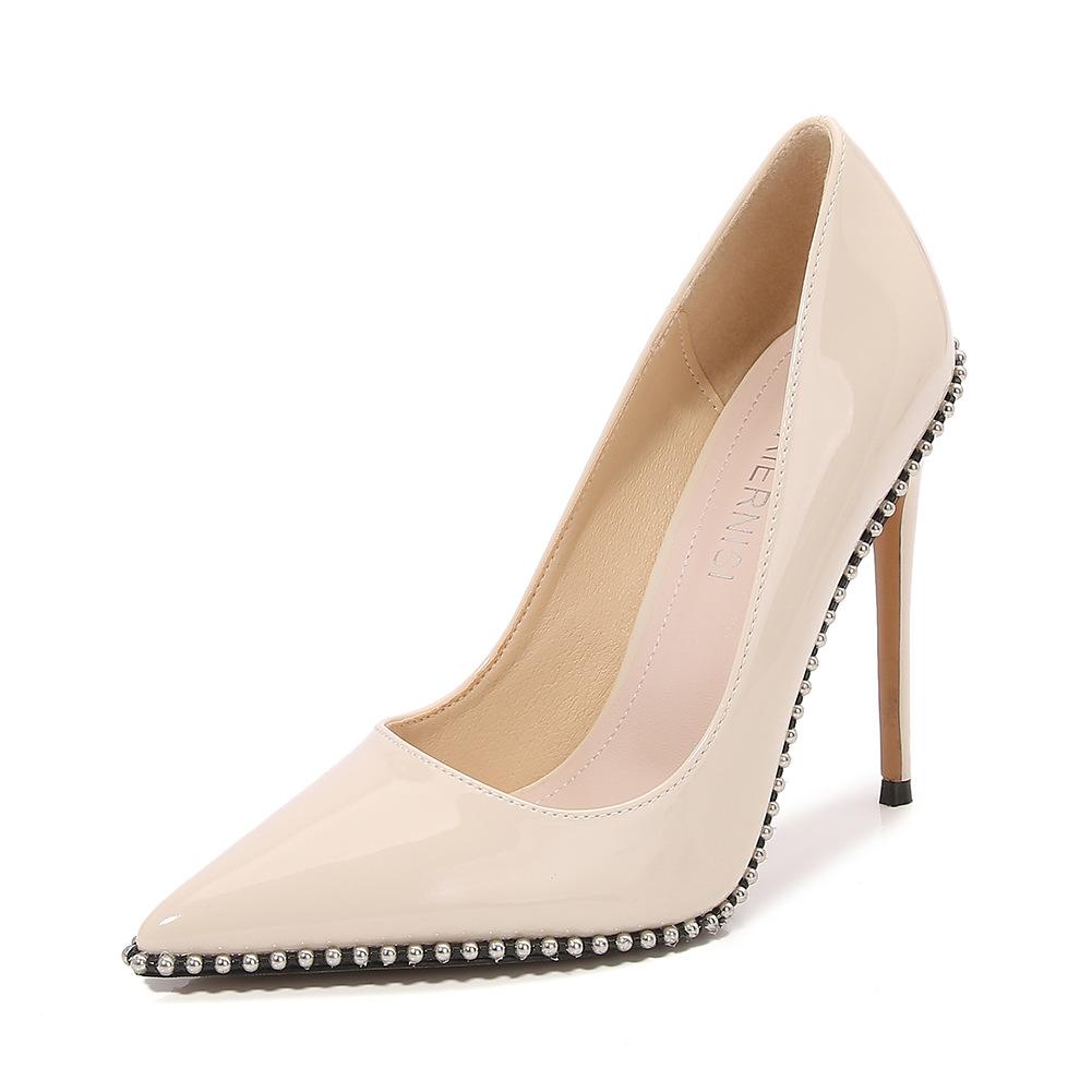 

Сексуальные и тонкие туфли-лодочки на очень высоком тонком каблуке большого размера с острым носком 46 абрикосовый