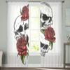 Skull With Roses Chiffon Sheer Curtains For Living Room Bedroom Decoration Window Tulle Curtains Drapes