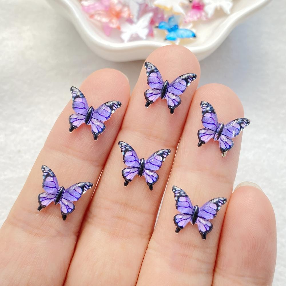 50Pcs Cute Mini Cartoon Colorful Butterflies Nail Art Resin Designer Charms Diy Craft For Nail 3D Decorations Jewelry