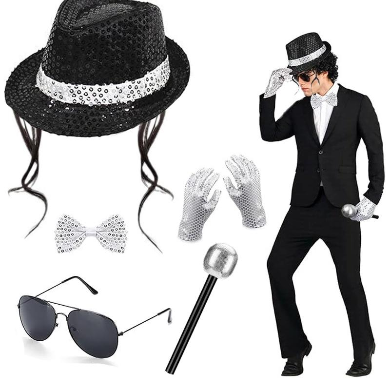 Michael Jackson Cosplay Accessories Set 80s Retro Disco Party Performance Kit With Sequin Hat Gloves Sunglasses Halloween Suit