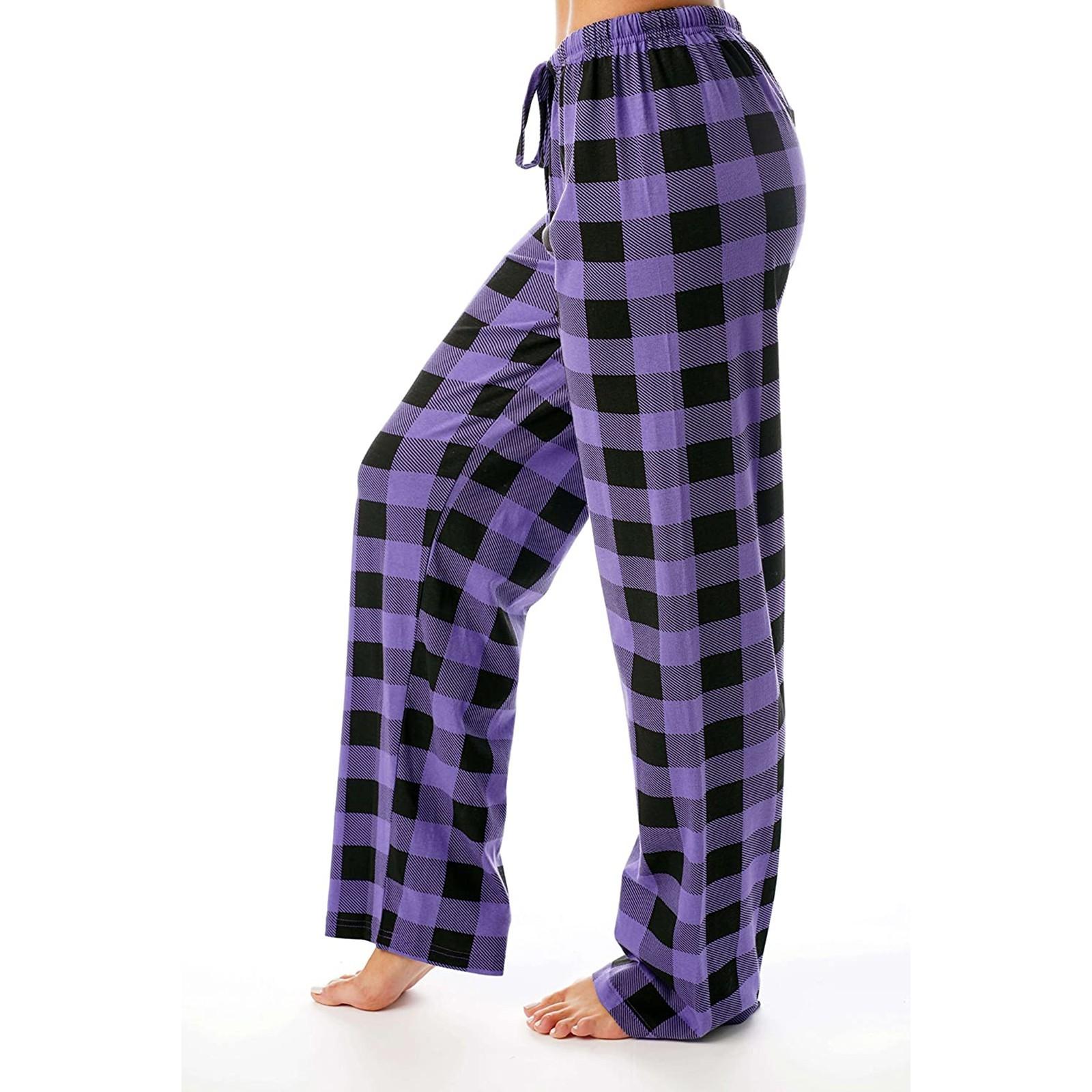 

Women Winter Plaid Printed Pants Full Length Long Trousers Sports Pants XXXL фіолетовий