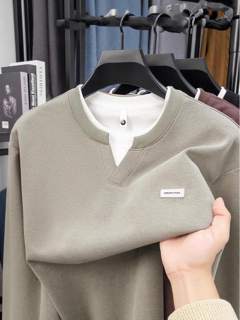 Schwerer Hoodie für Herren: Herbst/Winter, Rundhalsausschnitt, Fake-Zweiteiler-Design, Lockere Passform, Lässige Mode