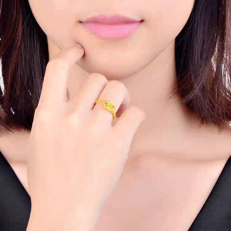 Kupferplattierter Sandschmuck Verstellbarer Doppelherzring - Elegantes Geschenk für Frauen