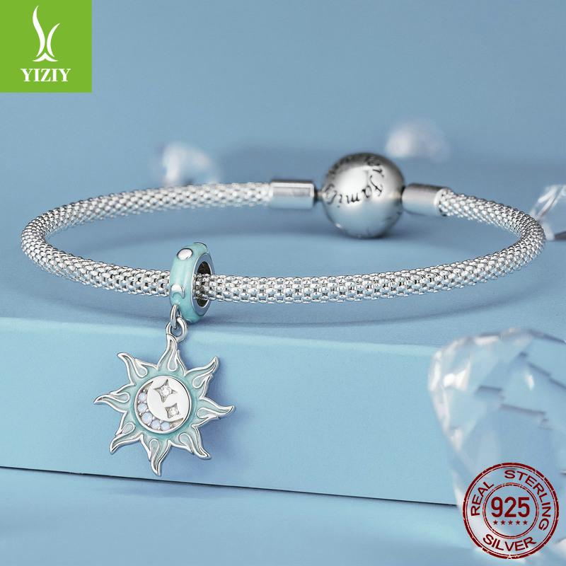 Opal Sun Moon Diy Bracelet Necklace Pendant, Mysterious Vintage Sun S925 Silver Beaded Accessories